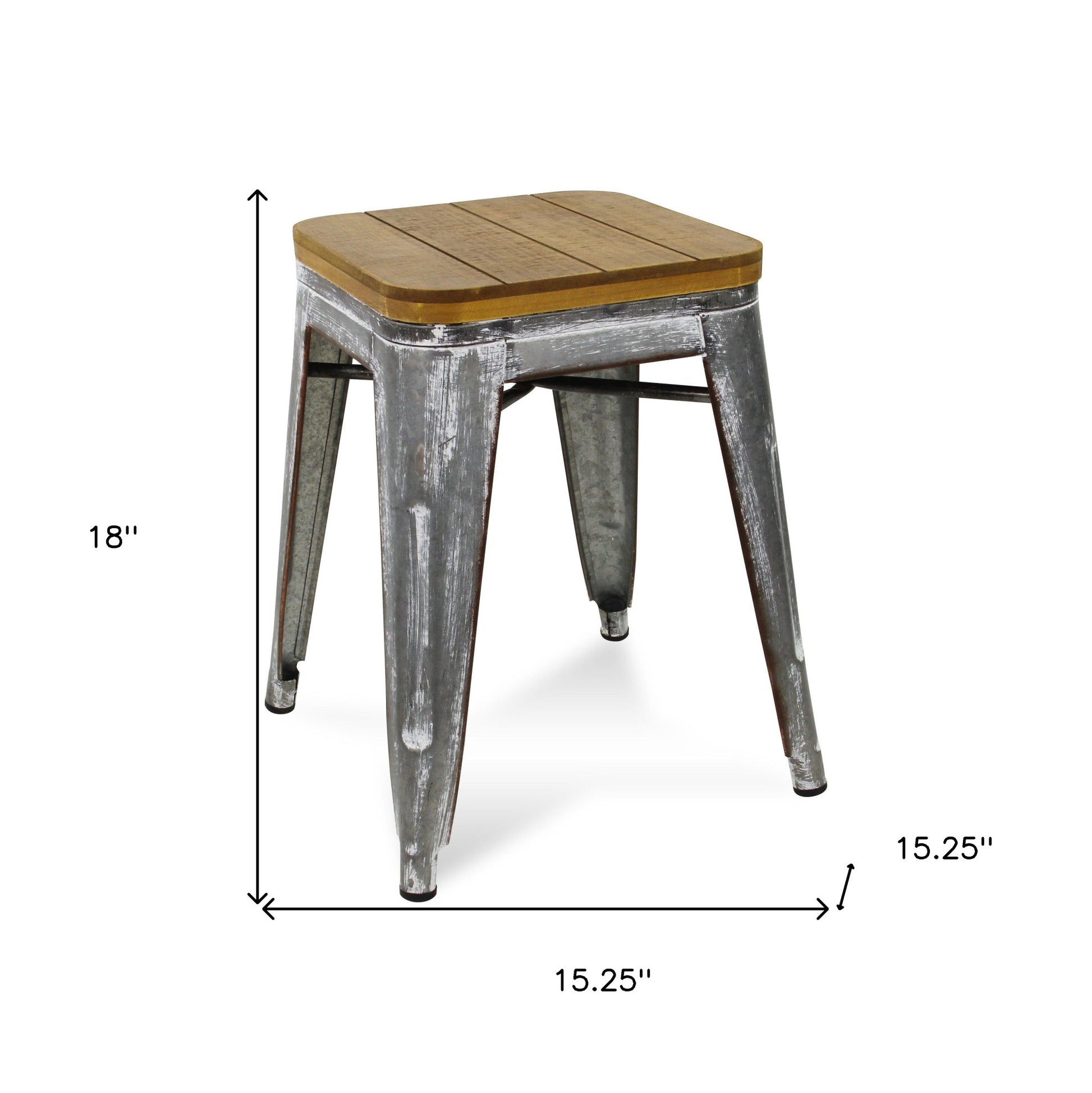 18" Wood Brown And Gray Galvanized Metal Backless Chair By Homeroots | Bar Stools | Modishstore - 6