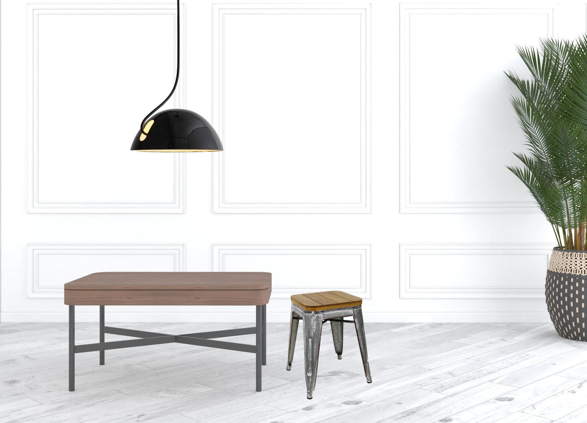 18" Wood Brown And Gray Galvanized Metal Backless Chair By Homeroots | Bar Stools | Modishstore - 5