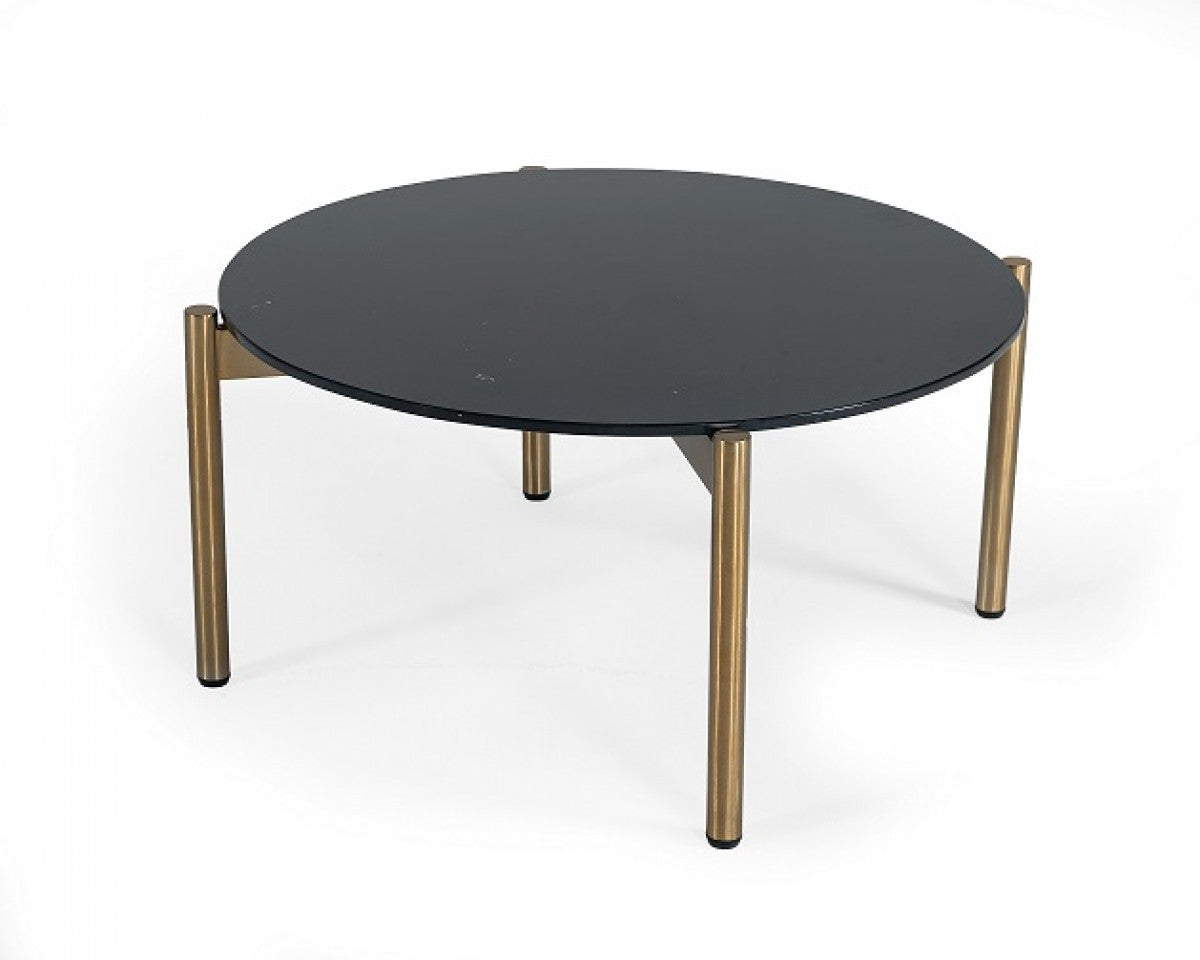 36" Gold And Black Marble Stone Round Coffee Table By Homeroots | Coffee Tables | Modishstore