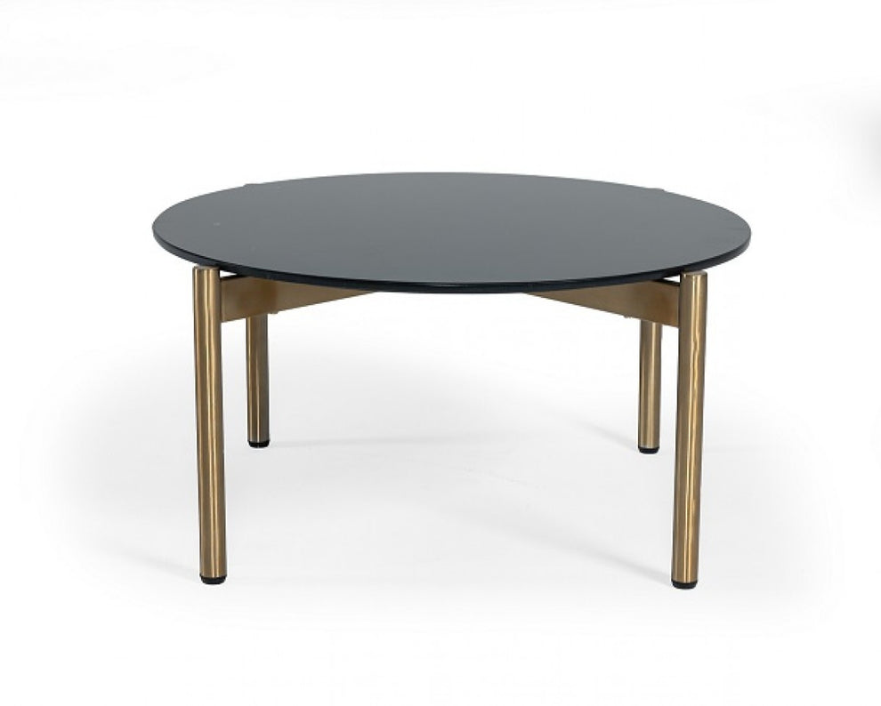 36" Gold And Black Marble Stone Round Coffee Table By Homeroots | Coffee Tables | Modishstore - 2