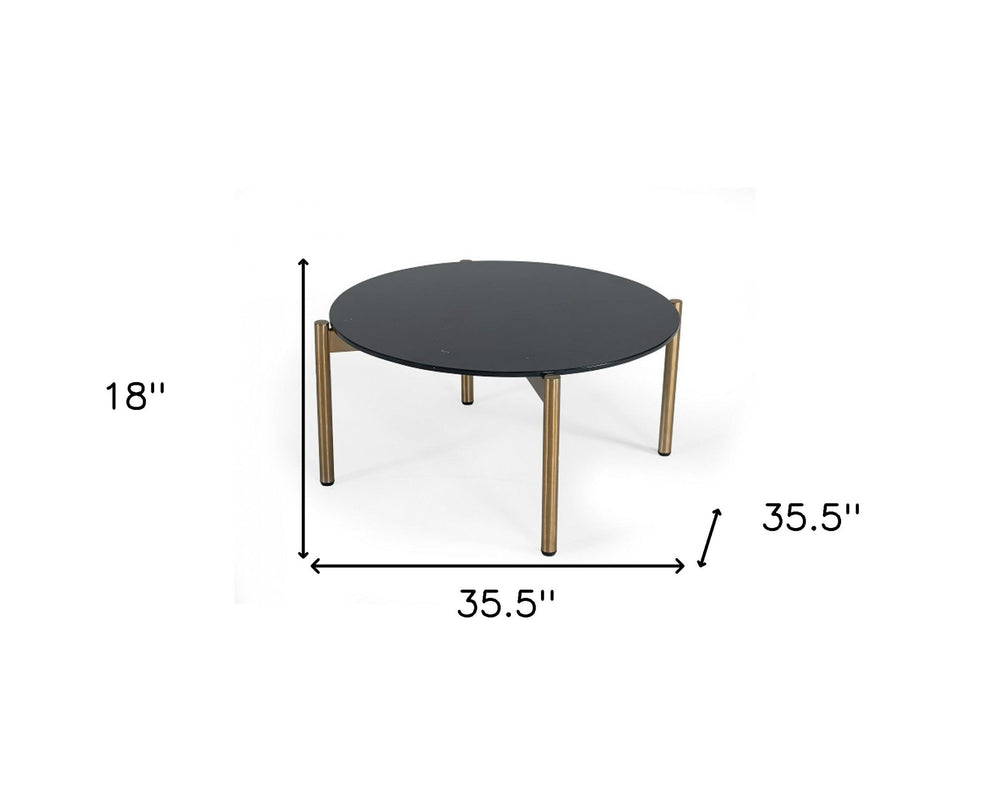 36" Gold And Black Marble Stone Round Coffee Table By Homeroots | Coffee Tables | Modishstore - 5
