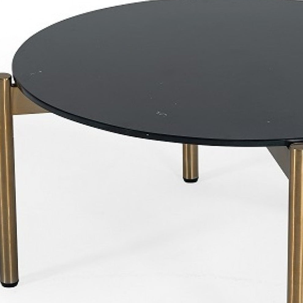 36" Gold And Black Marble Stone Round Coffee Table By Homeroots | Coffee Tables | Modishstore - 4