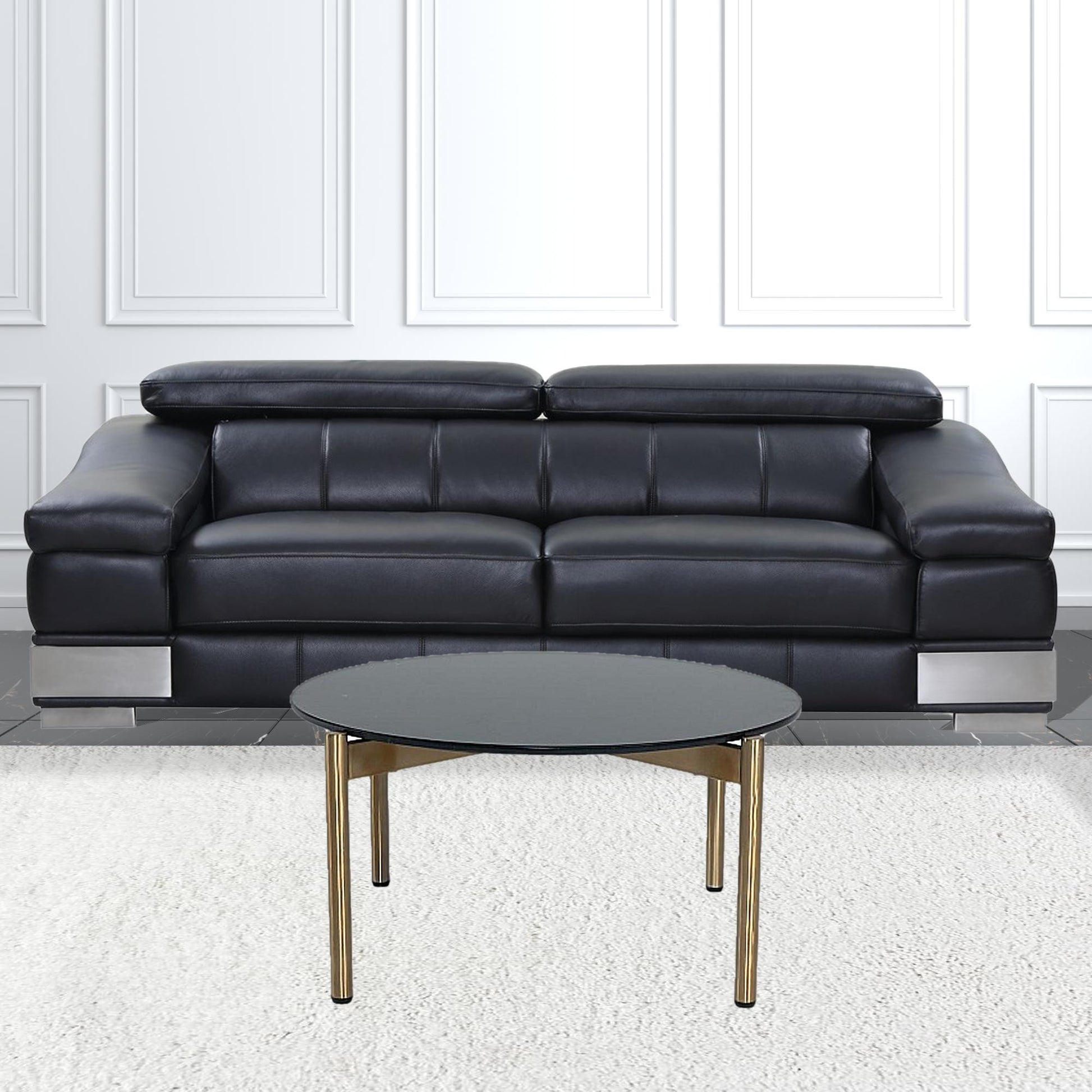 36" Gold And Black Marble Stone Round Coffee Table By Homeroots | Coffee Tables | Modishstore - 3