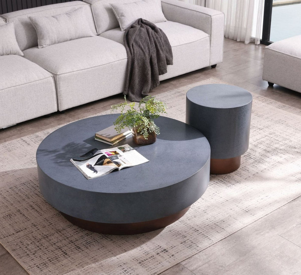 48" Antique Copper And Grey Steel Round Coffee Table By Homeroots | Coffee Tables | Modishstore - 4