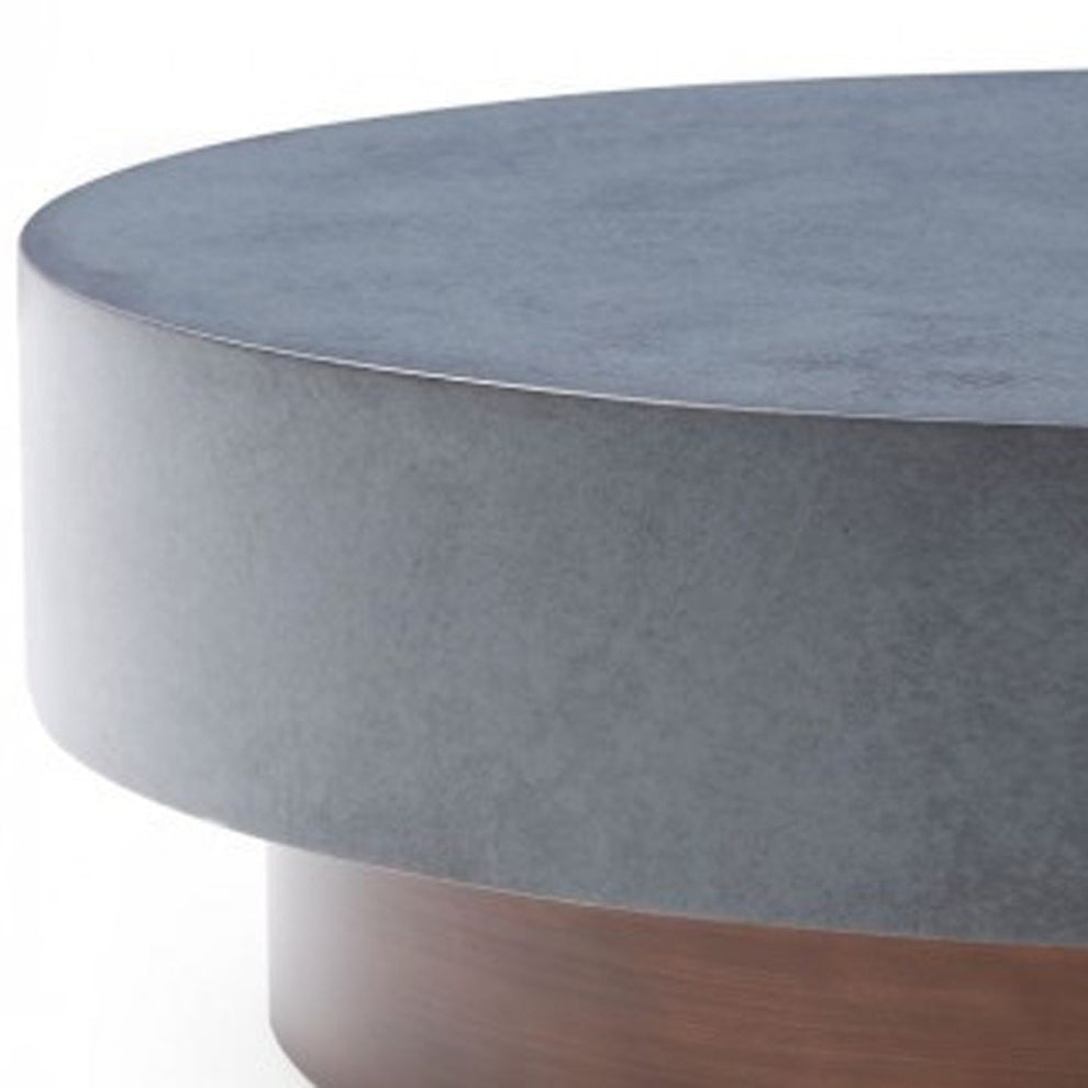 48" Antique Copper And Grey Steel Round Coffee Table By Homeroots | Coffee Tables | Modishstore - 3