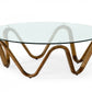 45" Walnut And Clear Glass Abstract Wood Round Coffee Table By Homeroots