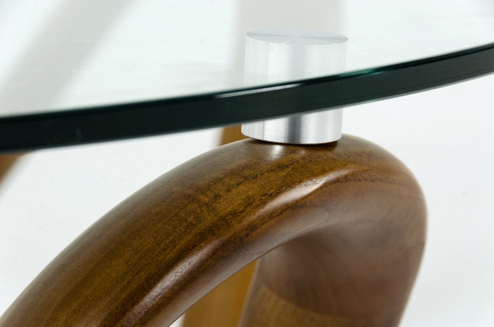 45" Walnut And Clear Glass Abstract Wood Round Coffee Table By Homeroots | Coffee Tables | Modishstore - 4