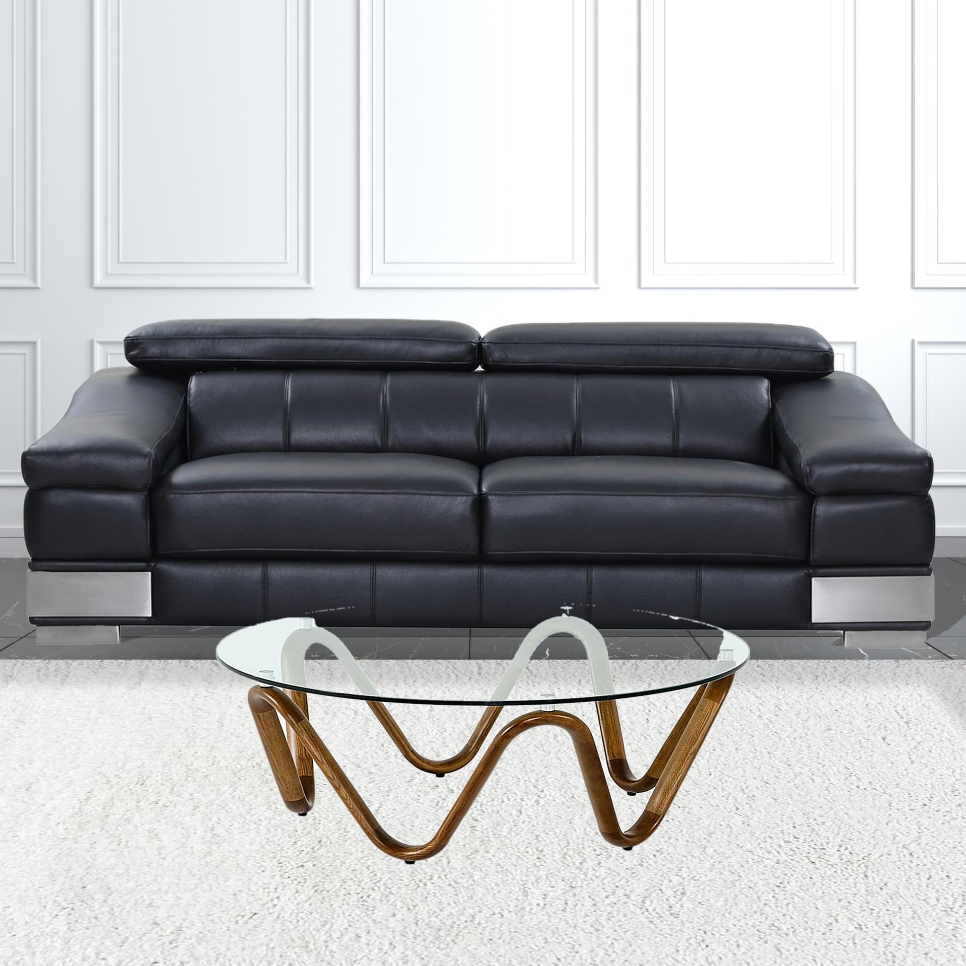 45" Walnut And Clear Glass Abstract Wood Round Coffee Table By Homeroots | Coffee Tables | Modishstore - 2