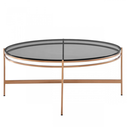 35" Gold And Smoked Glass Round Coffee Table By Homeroots