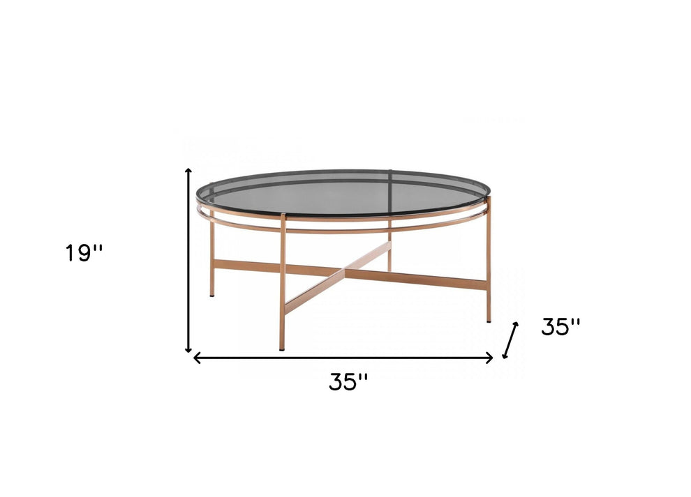 35" Gold And Smoked Glass Round Coffee Table By Homeroots | Coffee Tables | Modishstore - 6