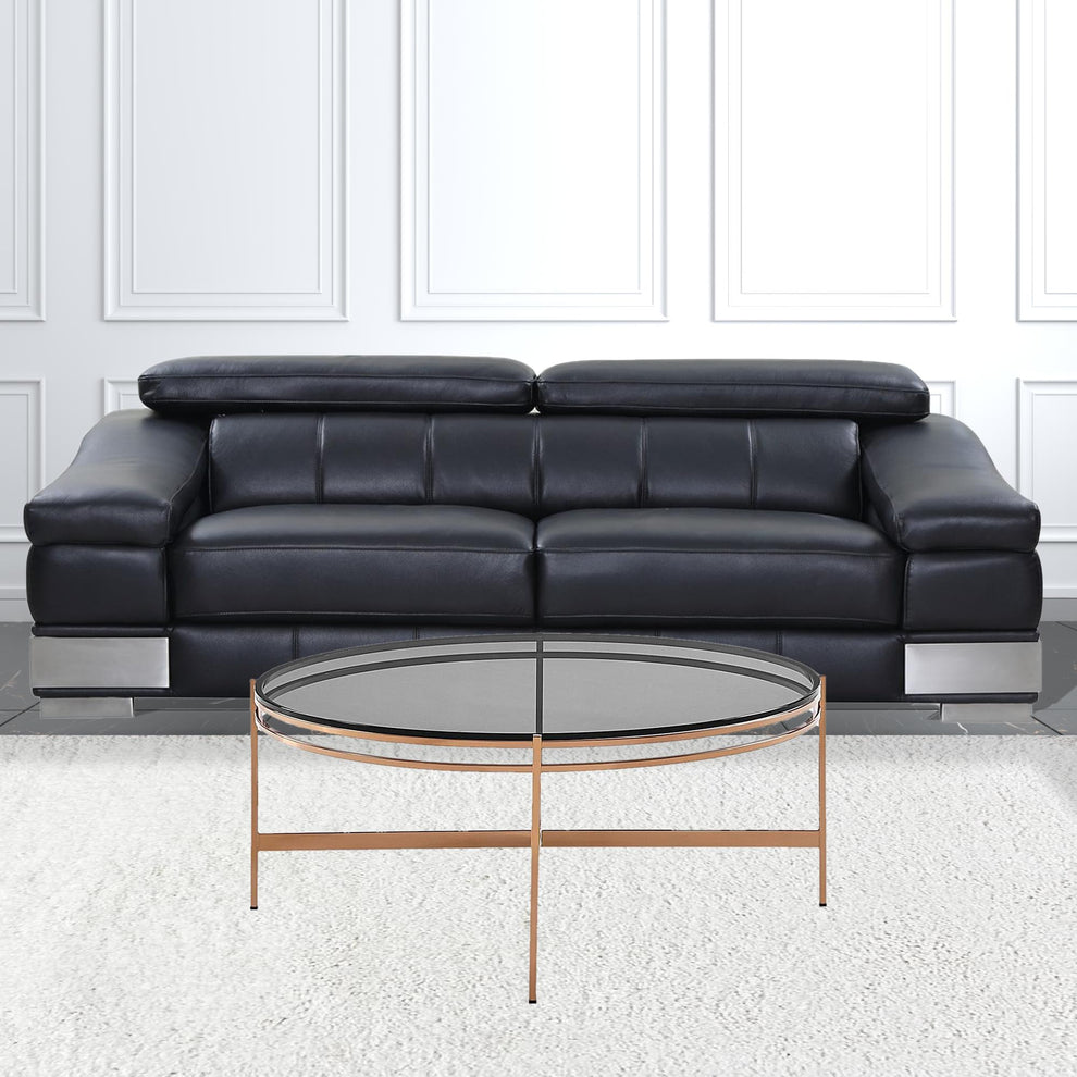 35" Gold And Smoked Glass Round Coffee Table By Homeroots | Coffee Tables | Modishstore - 4