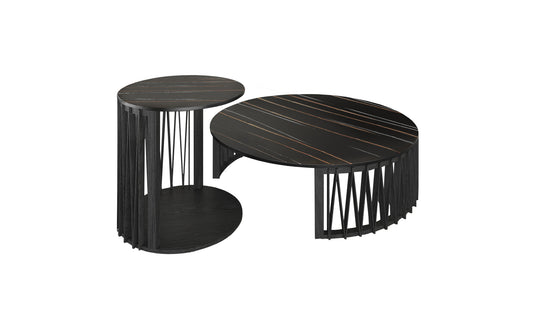 35" Black Marble And Solid Wood Round Nested Coffee Tables By Homeroots | Coffee Tables | Modishstore