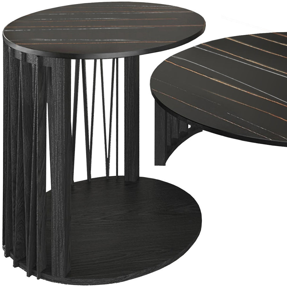 35" Black Marble And Solid Wood Round Nested Coffee Tables By Homeroots | Coffee Tables | Modishstore - 4