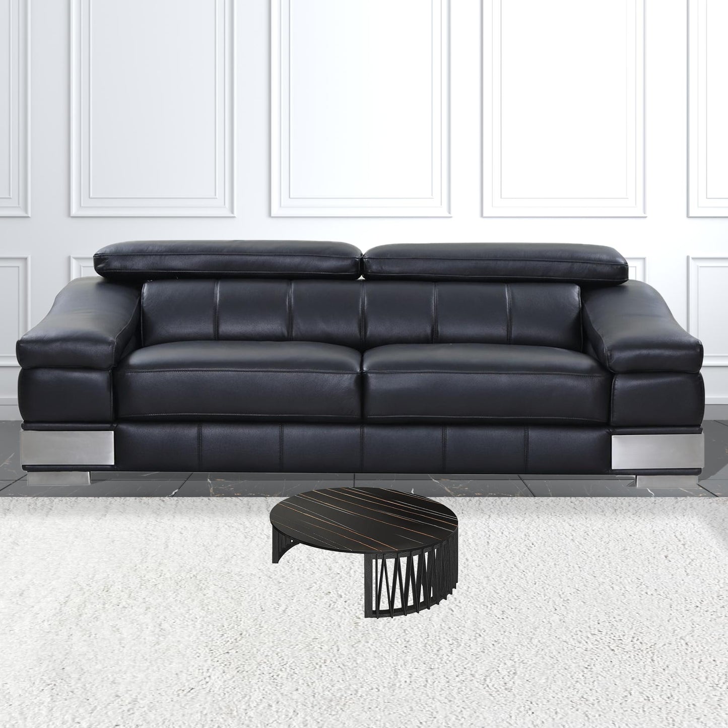 35" Black Marble And Solid Wood Round Nested Coffee Tables By Homeroots | Coffee Tables | Modishstore - 2