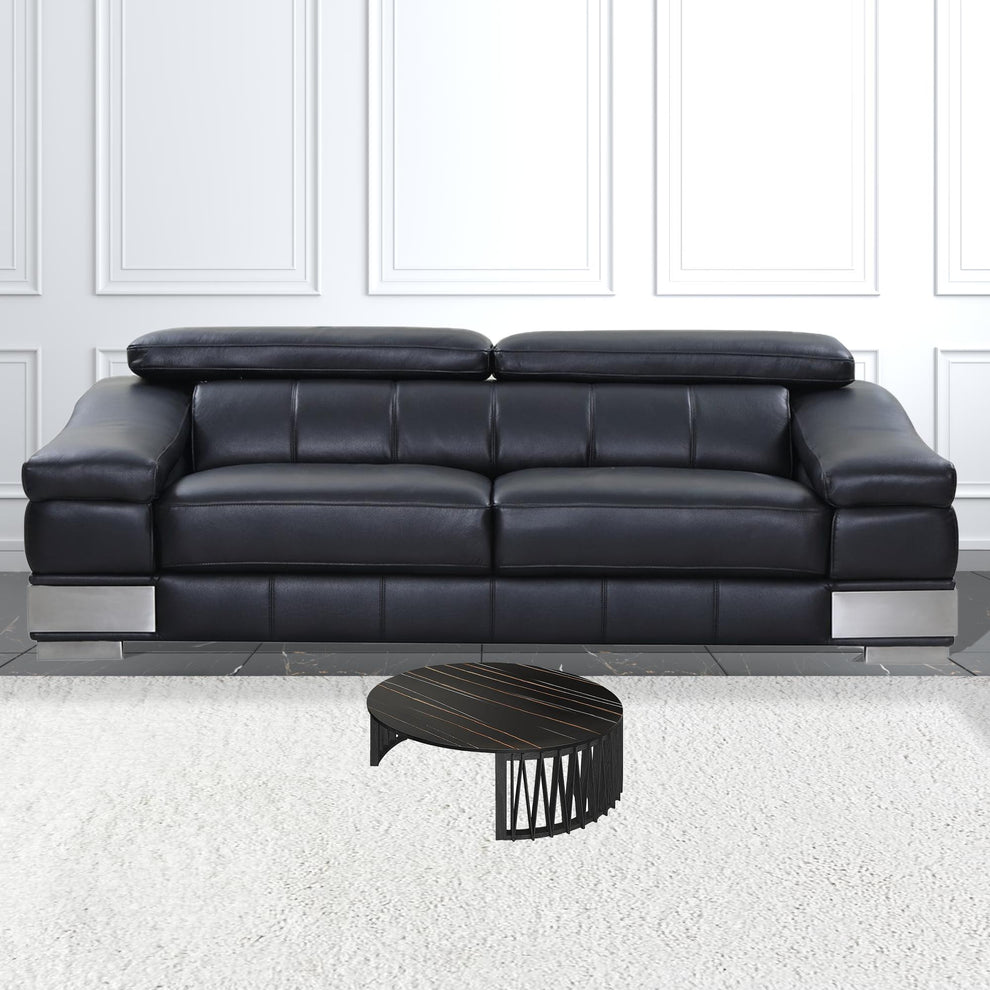 35" Black Marble And Solid Wood Round Nested Coffee Tables By Homeroots | Coffee Tables | Modishstore - 2