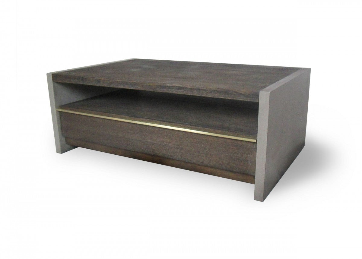 47" Dark Grey Walnut and Concrete Rectangular Coffee Table With Drawer And Shelf By Homeroots | Coffee Tables | Modishstore