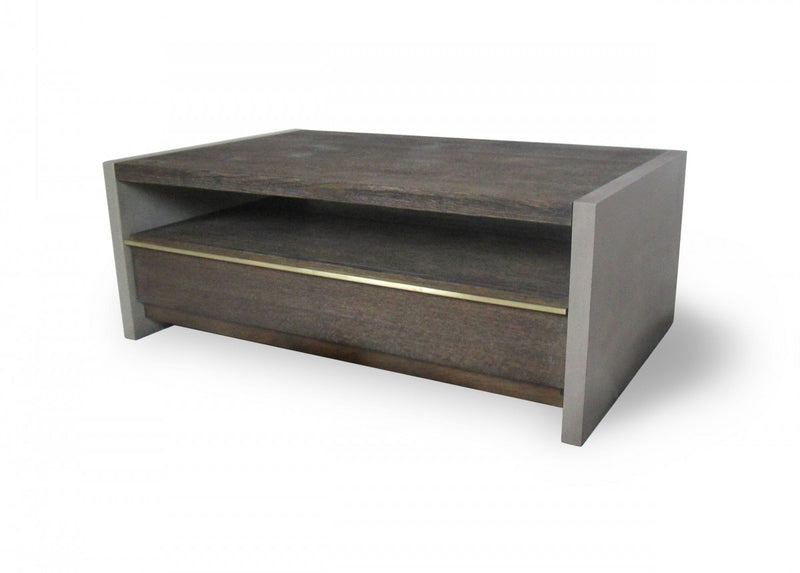 47" Dark Grey Walnut and Concrete Rectangular Coffee Table With Drawer And Shelf By Homeroots | Coffee Tables | Modishstore