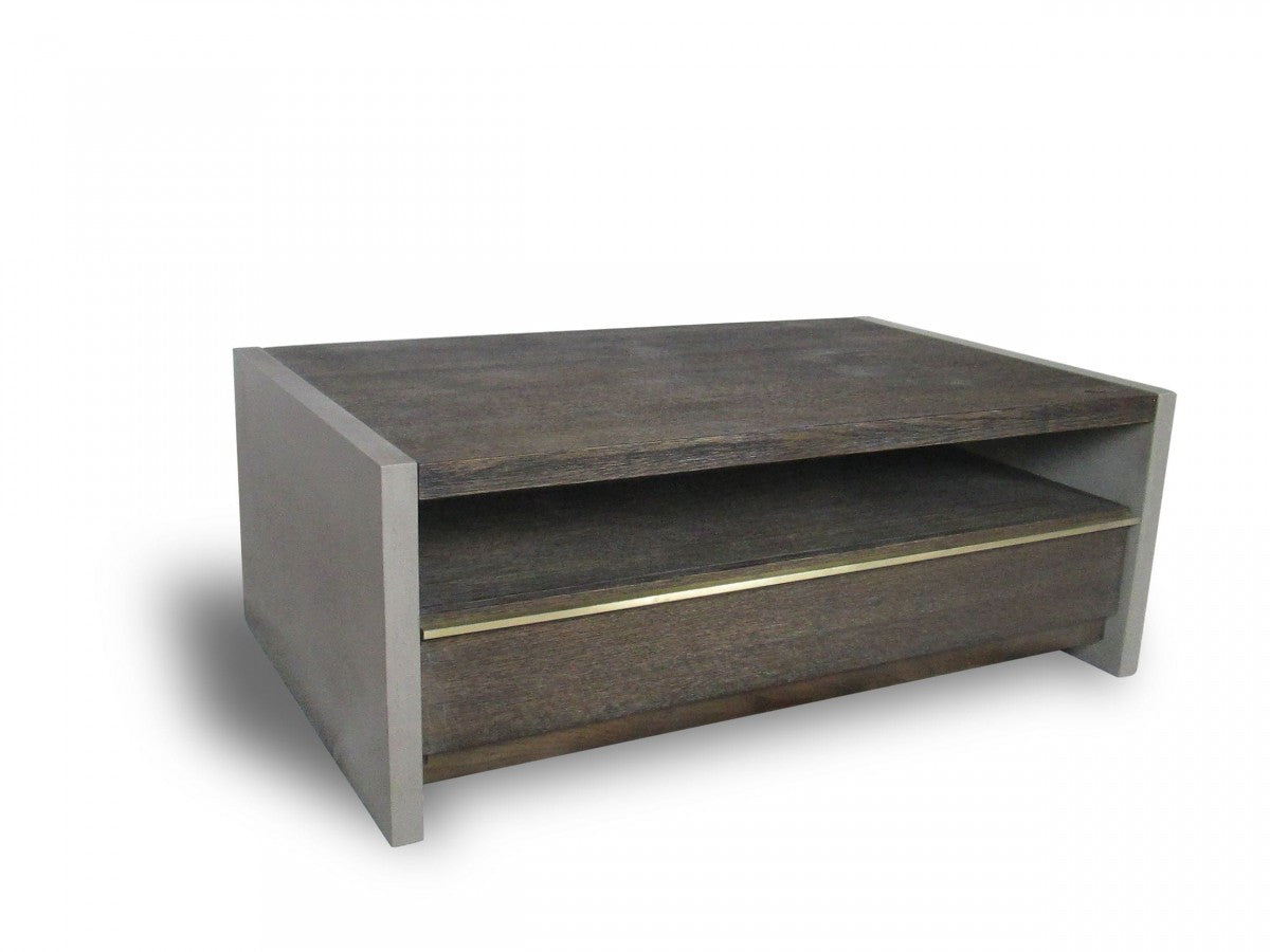 47" Dark Grey Walnut and Concrete Rectangular Coffee Table With Drawer And Shelf By Homeroots | Coffee Tables | Modishstore - 2