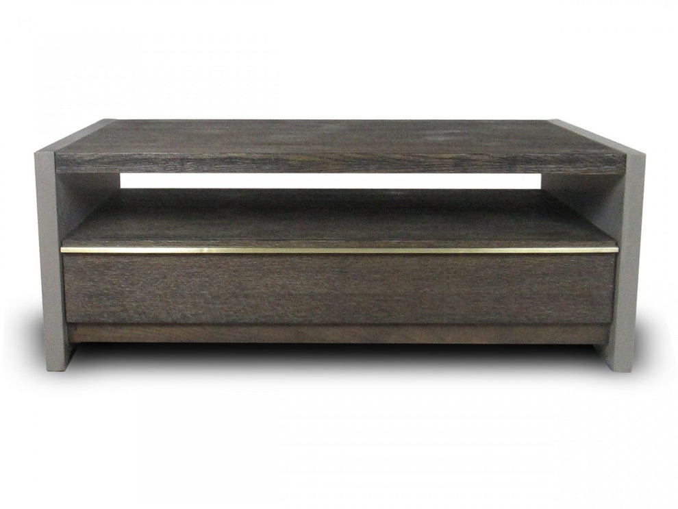 47" Dark Grey Walnut and Concrete Rectangular Coffee Table With Drawer And Shelf By Homeroots | Coffee Tables | Modishstore - 3
