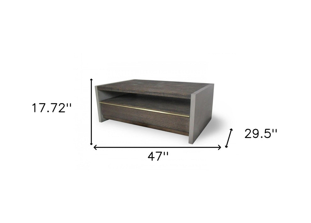 47" Dark Grey Walnut and Concrete Rectangular Coffee Table With Drawer And Shelf By Homeroots | Coffee Tables | Modishstore - 5
