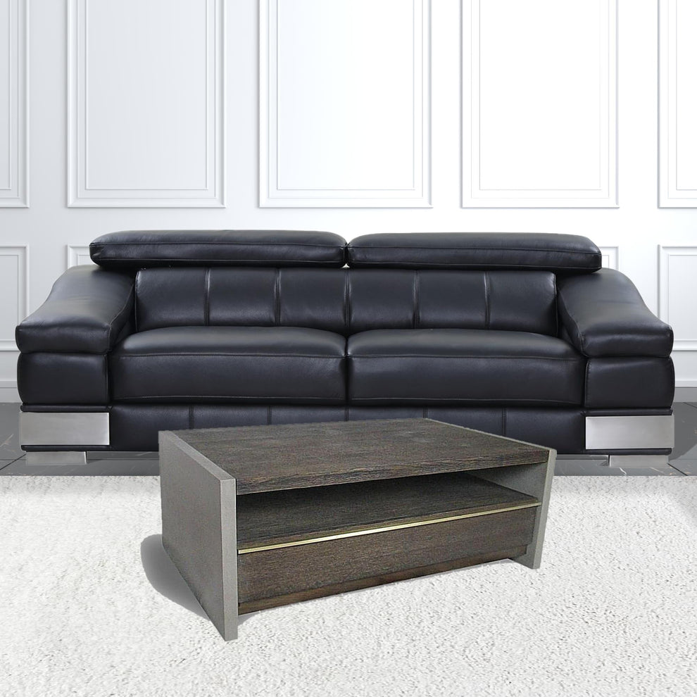 47" Dark Grey Walnut and Concrete Rectangular Coffee Table With Drawer And Shelf By Homeroots | Coffee Tables | Modishstore - 4