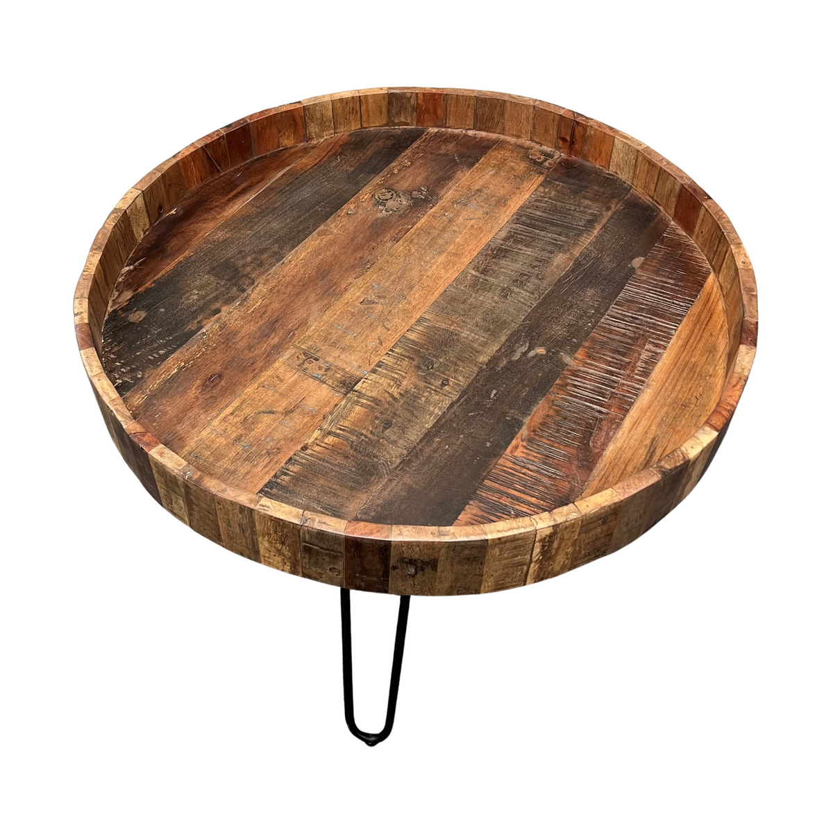 Set Of Two Black And Natural Brown Solid Wood And Iron Round End Tables By Homeroots | End Tables | Modishstore