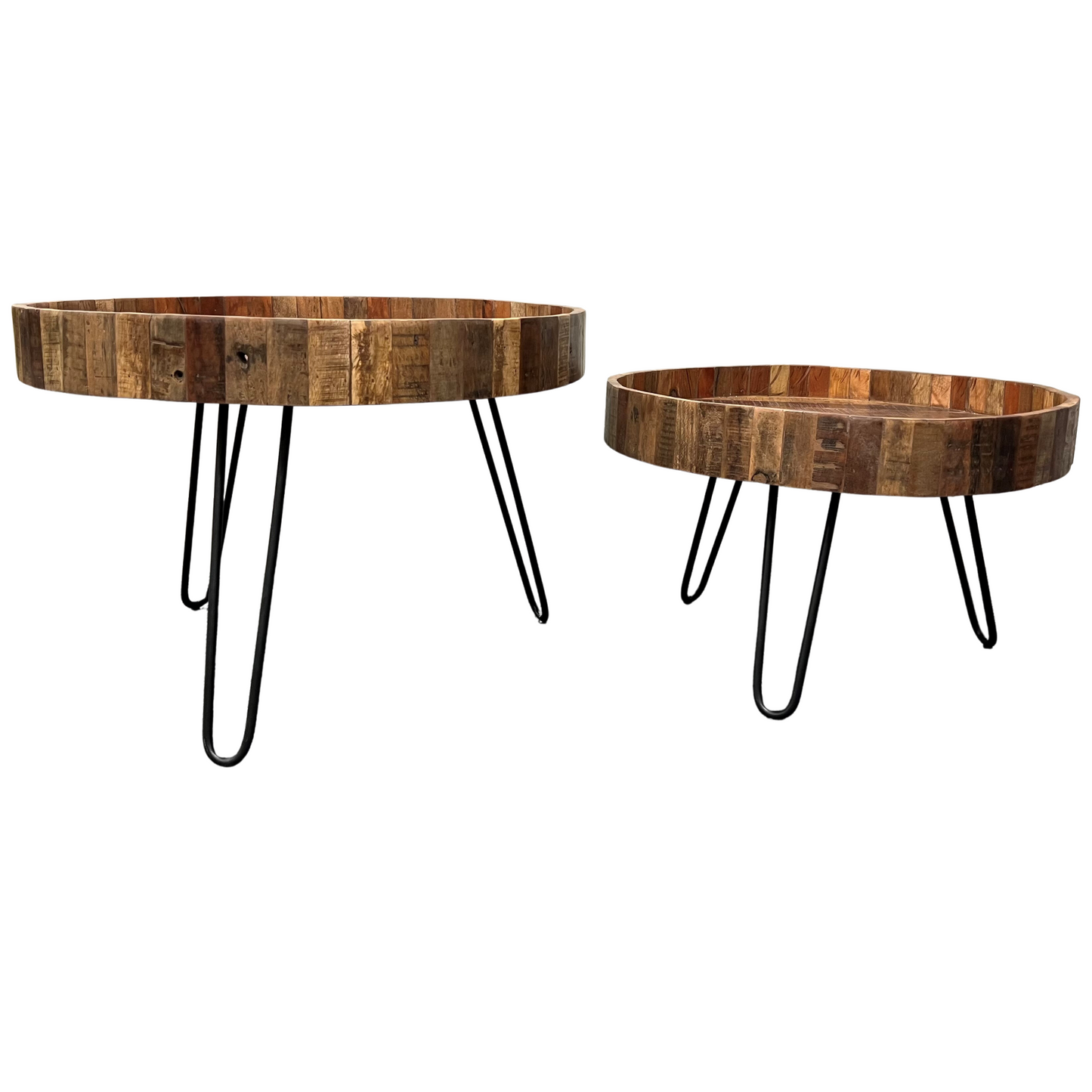 Set Of Two Black And Natural Brown Solid Wood And Iron Round End Tables By Homeroots | End Tables | Modishstore - 8
