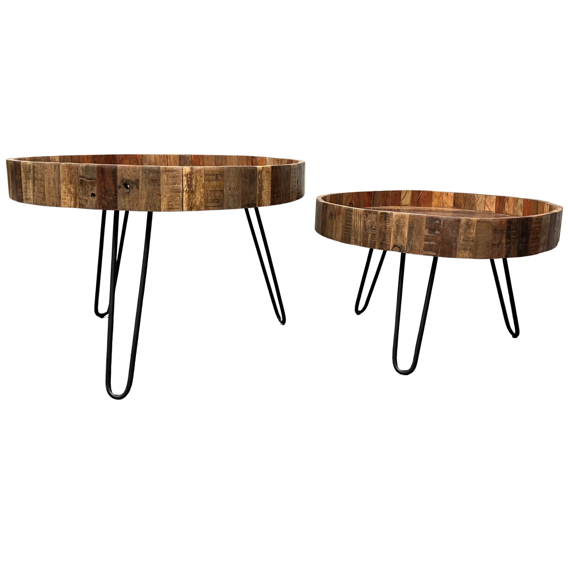 Set Of Two Black And Natural Brown Solid Wood And Iron Round End Tables By Homeroots | End Tables | Modishstore - 8