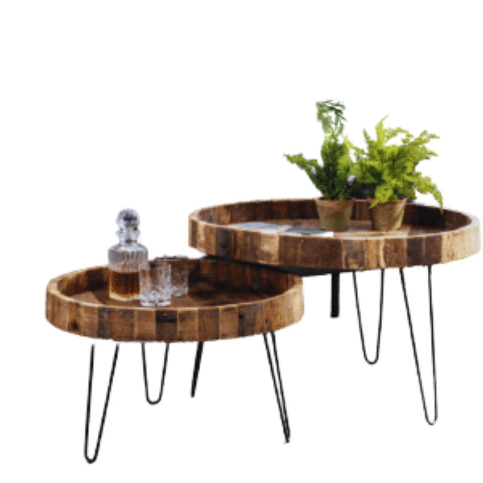 Set Of Two Black And Natural Brown Solid Wood And Iron Round End Tables By Homeroots | End Tables | Modishstore - 4