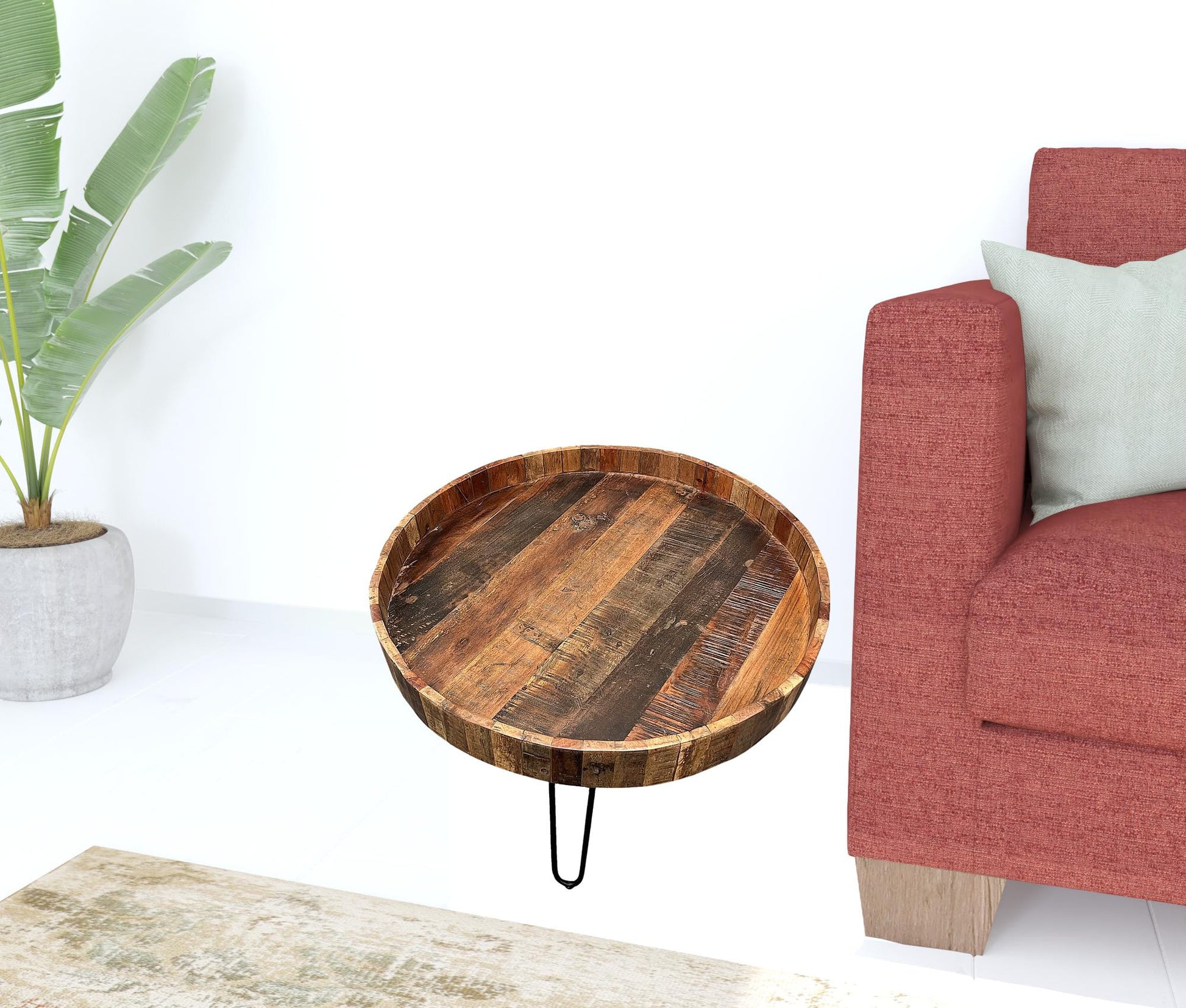 Set Of Two Black And Natural Brown Solid Wood And Iron Round End Tables By Homeroots | End Tables | Modishstore - 3