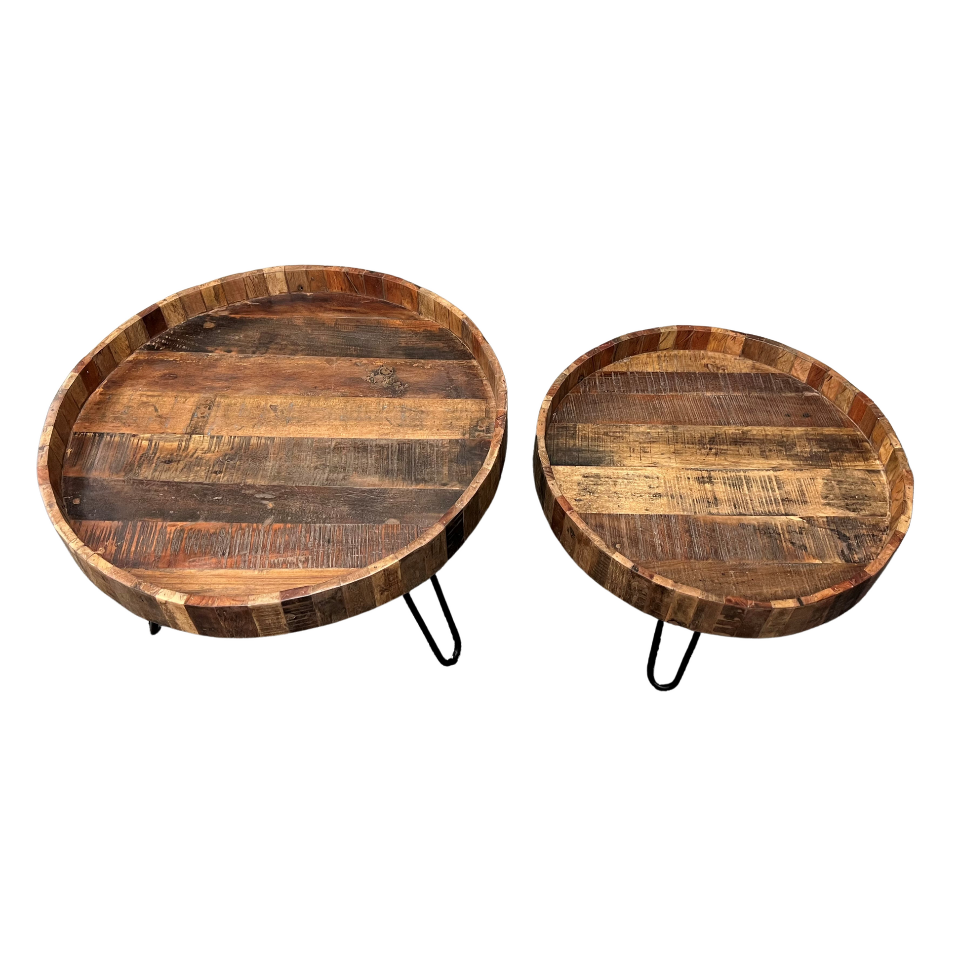 Set Of Two Black And Natural Brown Solid Wood And Iron Round End Tables By Homeroots | End Tables | Modishstore - 7