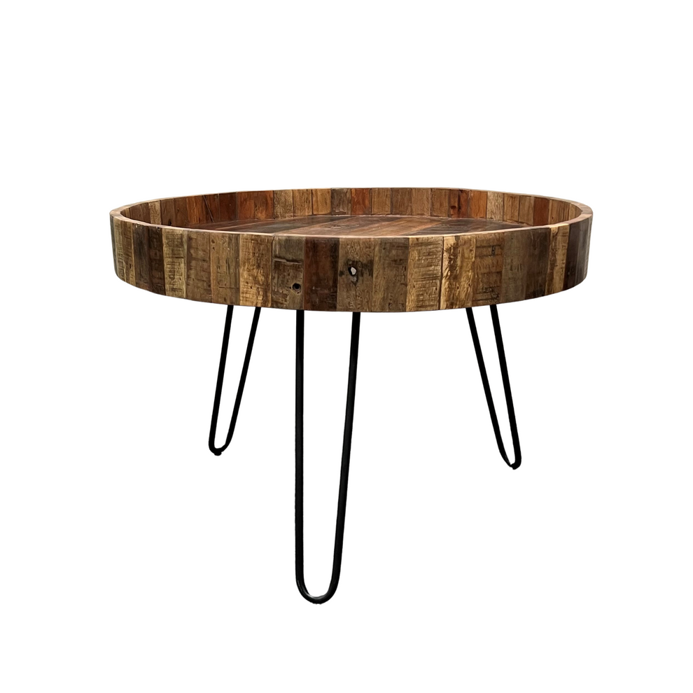 Set Of Two Black And Natural Brown Solid Wood And Iron Round End Tables By Homeroots | End Tables | Modishstore - 2