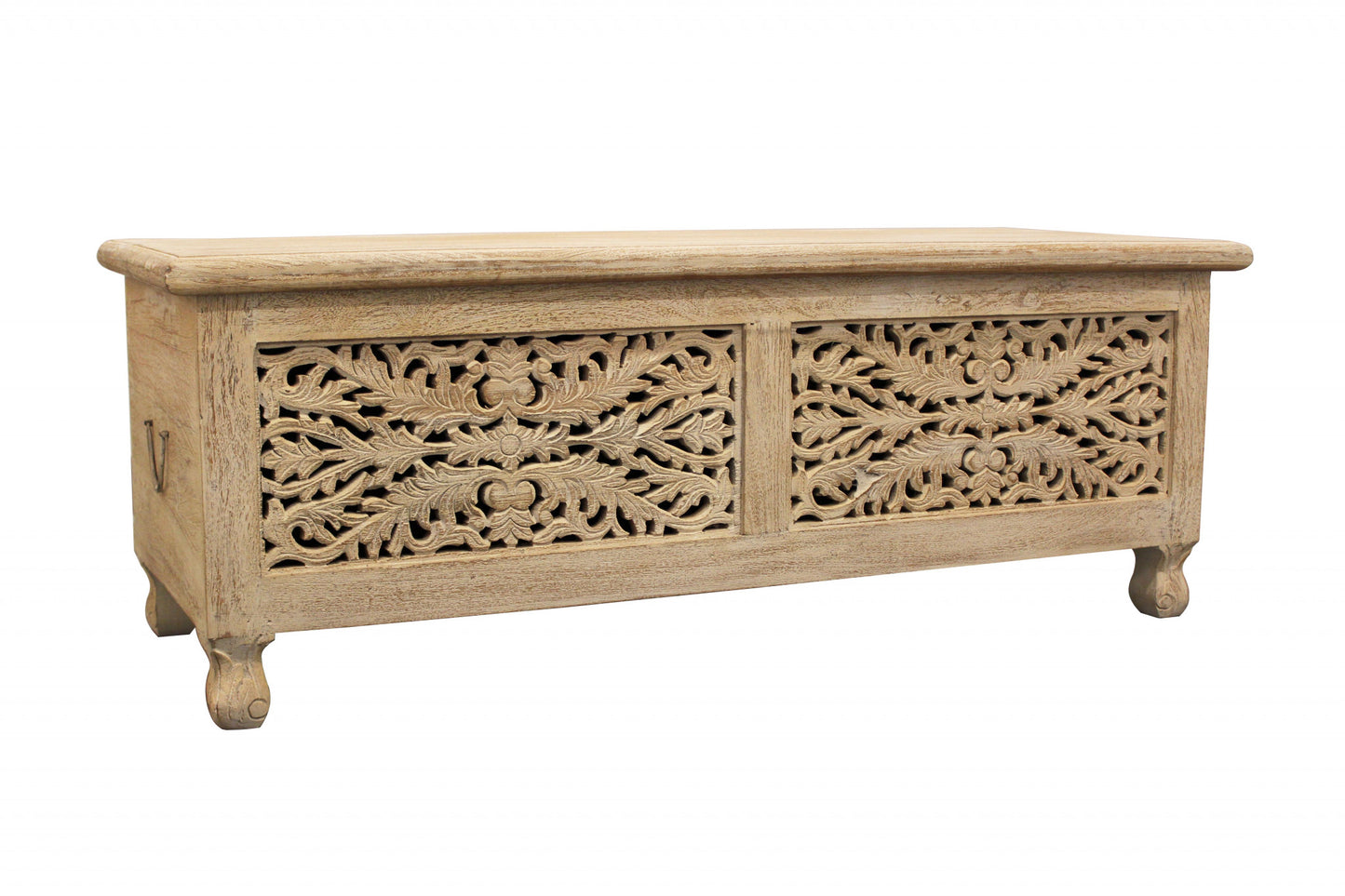 46" Antique White Solid Carved Wood Scroll Bench with Flip Top By Homeroots | Benches | Modishstore - 6