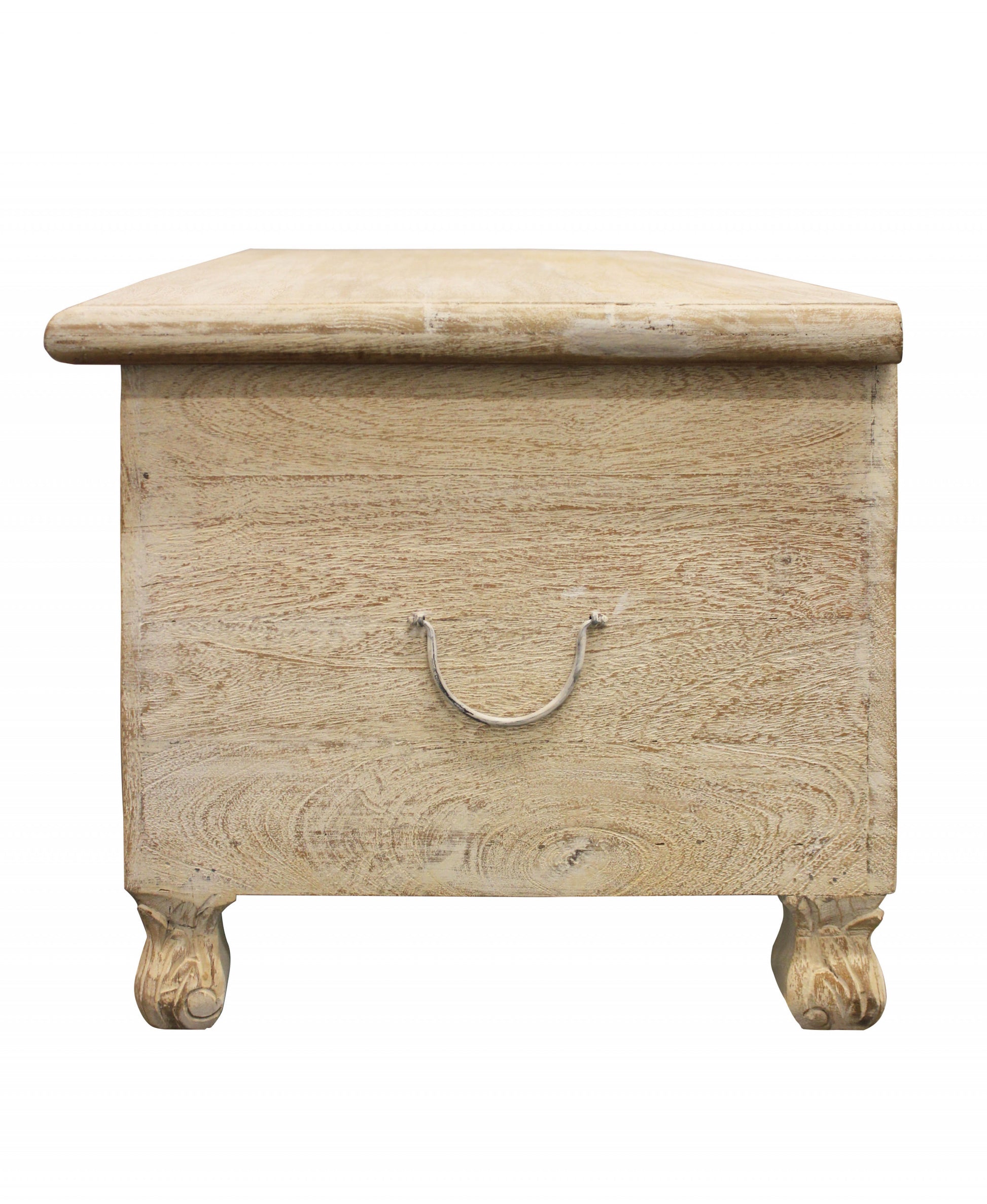 46" Antique White Solid Carved Wood Scroll Bench with Flip Top By Homeroots | Benches | Modishstore - 4