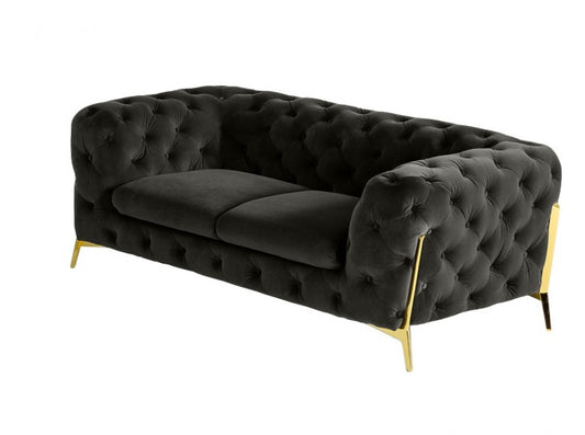 74" Dark Grey Gold Velour Chesterfield Love Seat By Homeroots | Loveseats | Modishstore