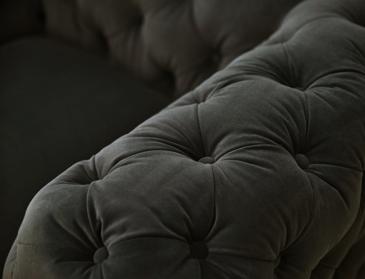 74" Dark Grey Gold Velour Chesterfield Love Seat By Homeroots | Loveseats | Modishstore - 4