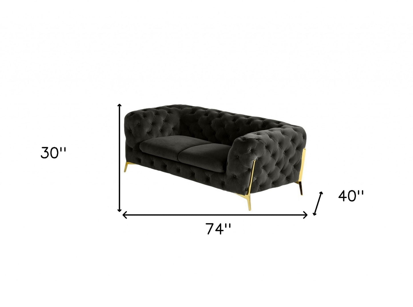 74" Dark Grey Gold Velour Chesterfield Love Seat By Homeroots | Loveseats | Modishstore - 3
