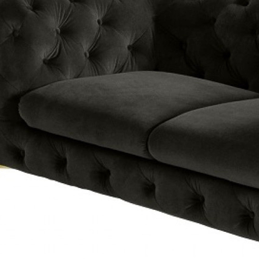 74" Dark Grey Gold Velour Chesterfield Love Seat By Homeroots | Loveseats | Modishstore - 2