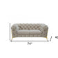 74" Beige Tufted Velvet And Gold Chesterfield Love Seat By Homeroots