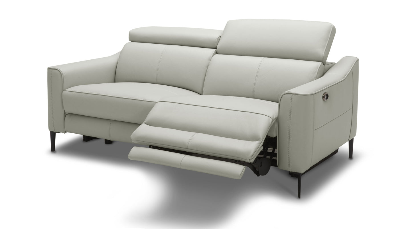60" Grey Genuine Leather And Black Power Reclining Love Seat with USB By Homeroots