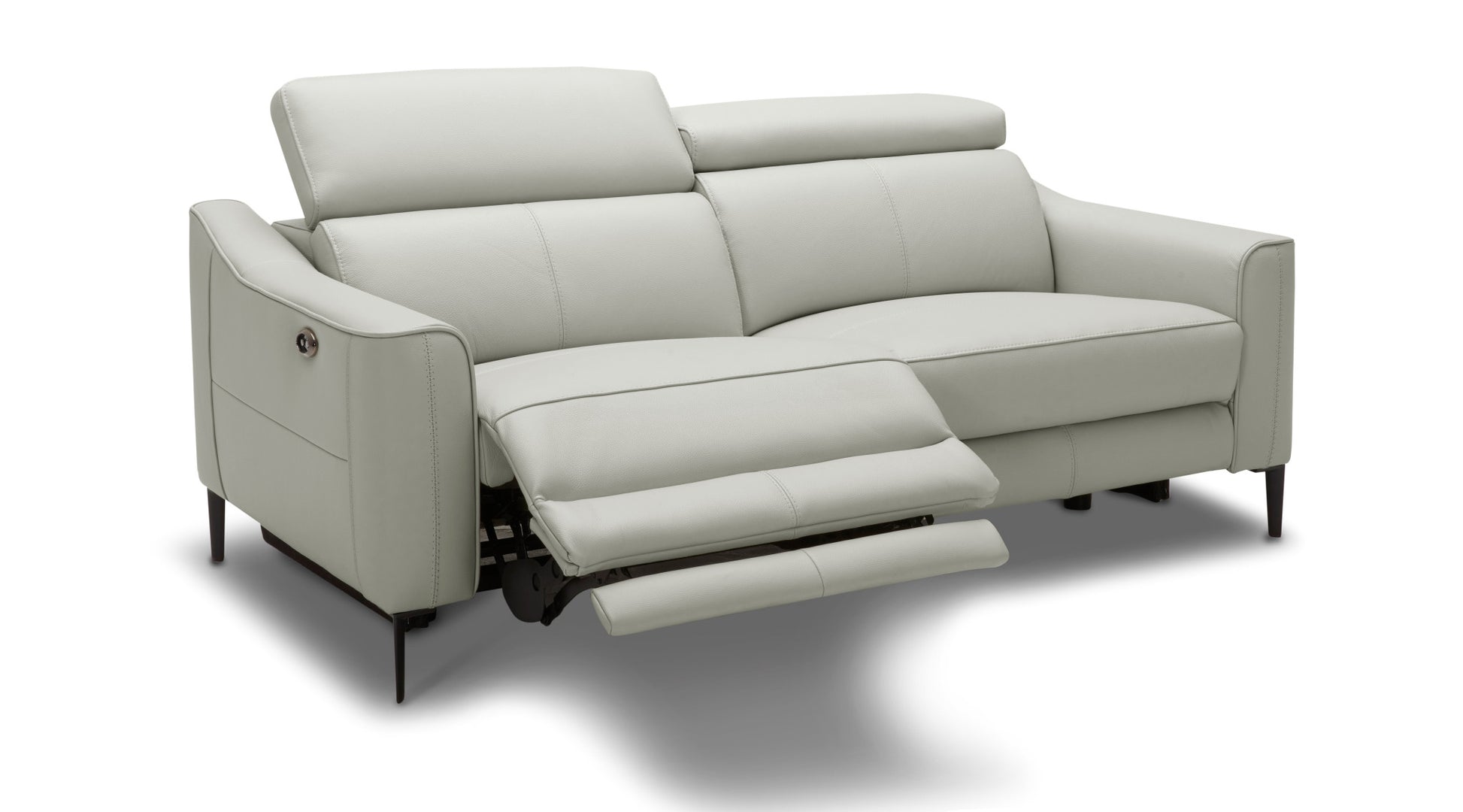 60" Grey Genuine Leather And Black Power Reclining Love Seat with USB By Homeroots | Loveseats | Modishstore