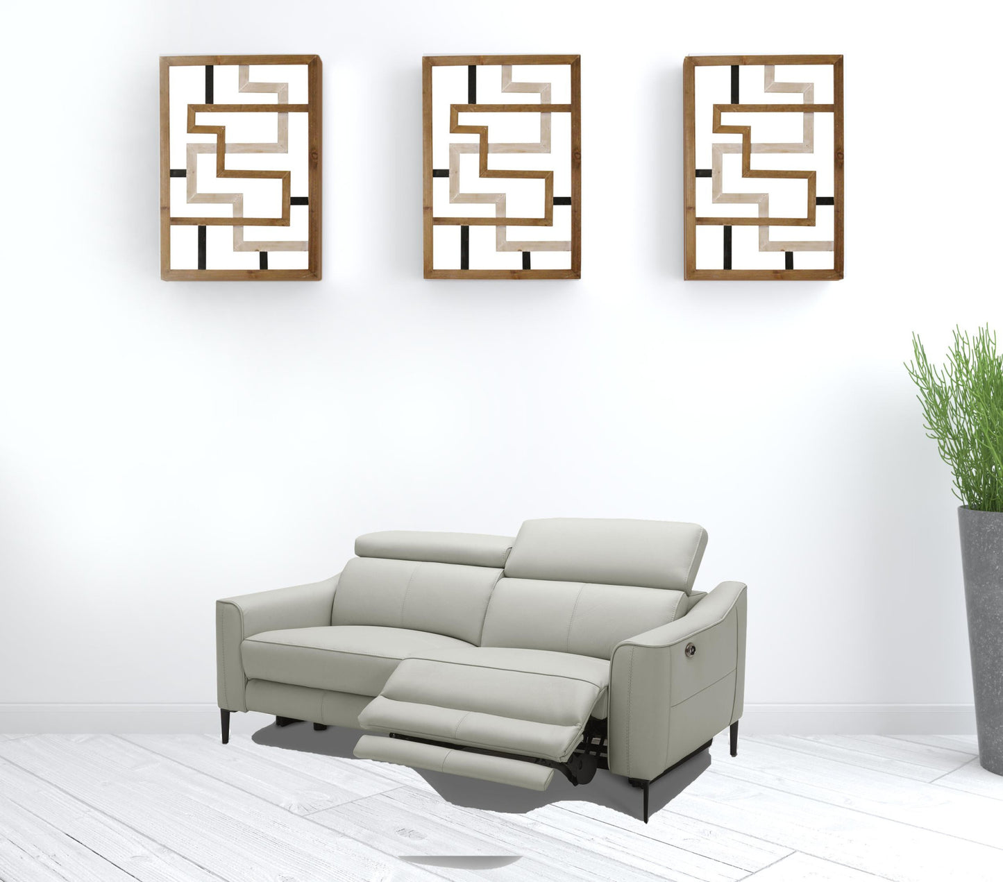 60" Grey Genuine Leather And Black Power Reclining Love Seat with USB By Homeroots | Loveseats | Modishstore - 3