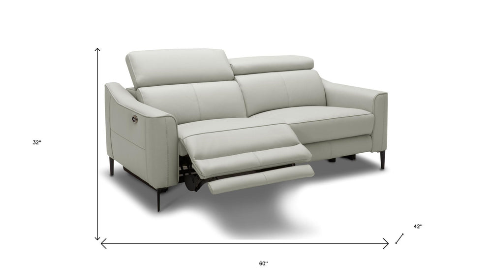 60" Grey Genuine Leather And Black Power Reclining Love Seat with USB By Homeroots | Loveseats | Modishstore - 6