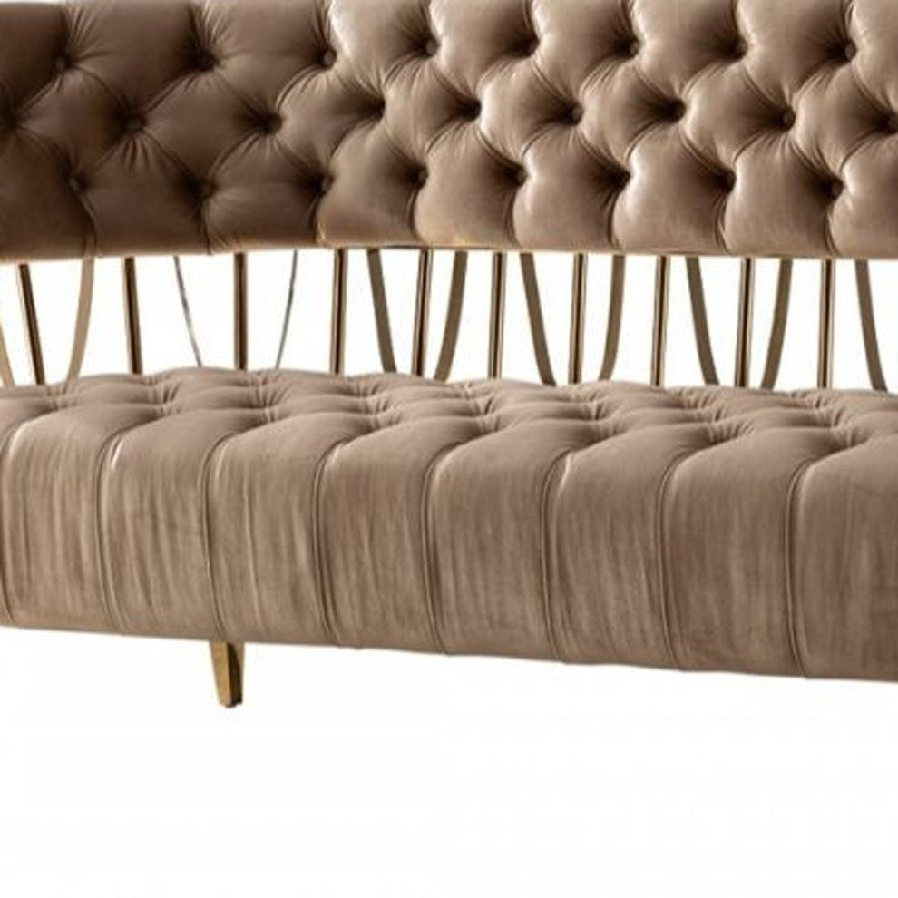 62" Dark Beige Velvet And Gold Exposed Back Love Seat By Homeroots | Loveseats | Modishstore - 4