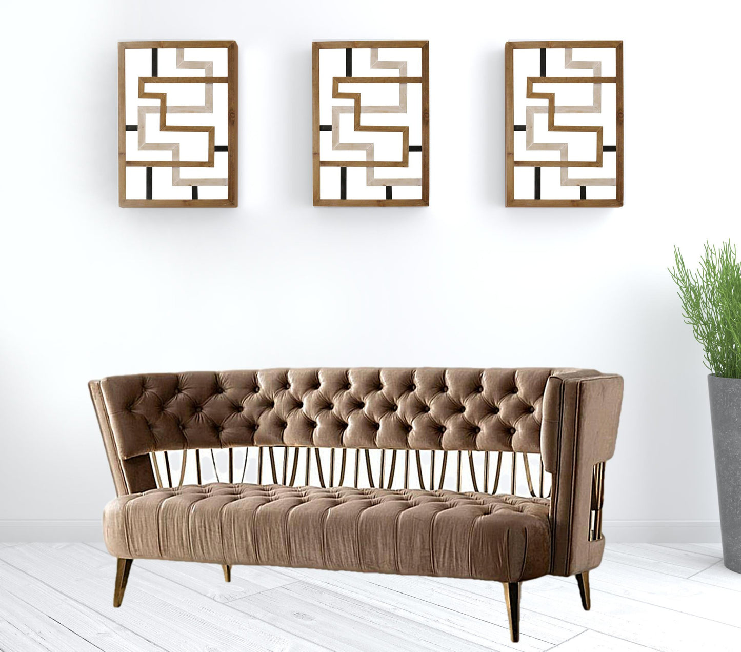 62" Dark Beige Velvet And Gold Exposed Back Love Seat By Homeroots | Loveseats | Modishstore - 2