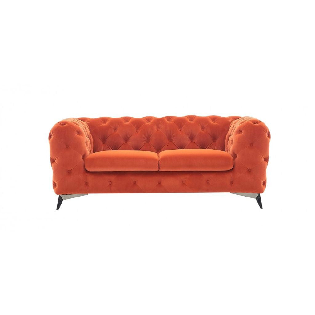 74" Orange Tufted Velvet And Black Chesterfield Love Seat By Homeroots | Loveseats | Modishstore