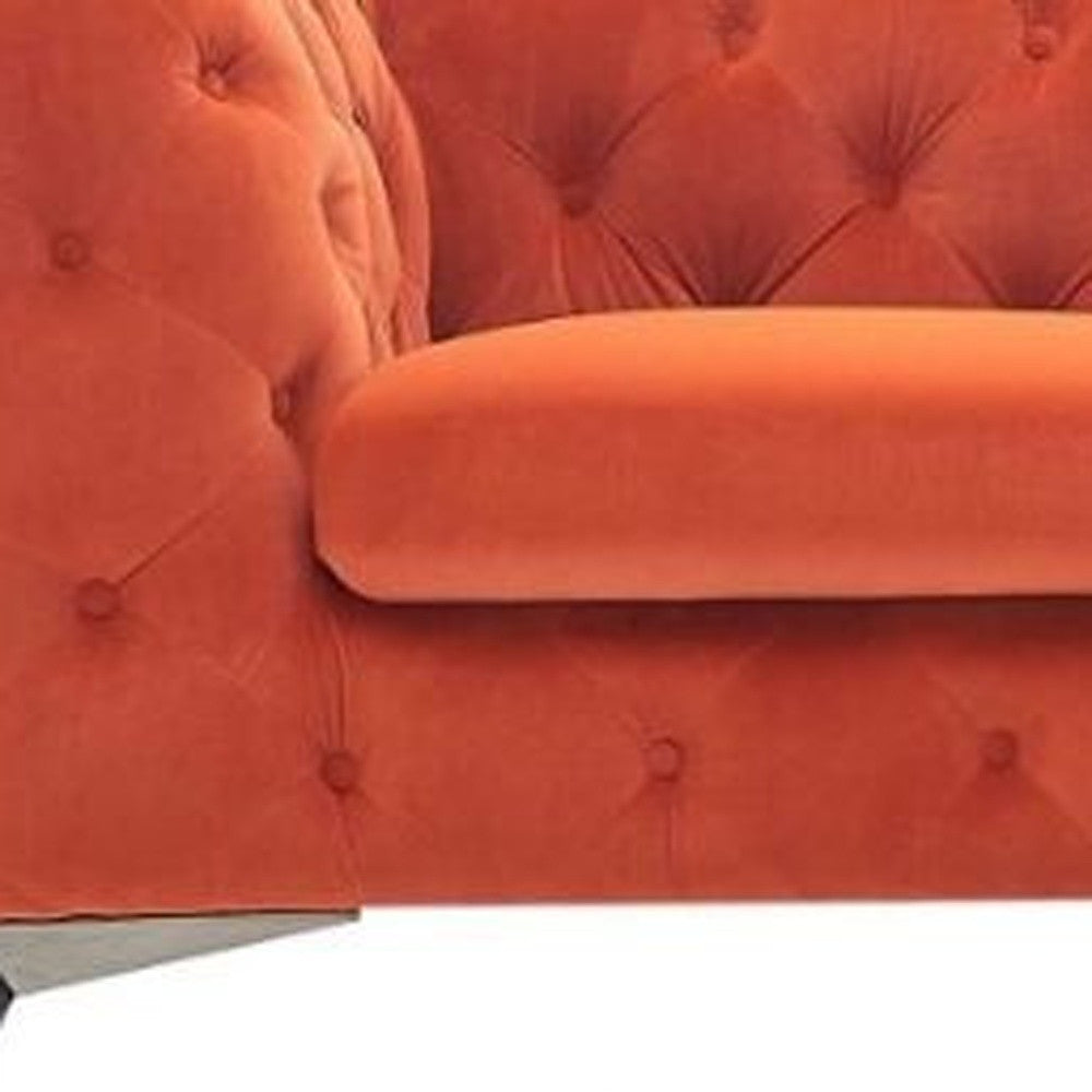 74" Orange Tufted Velvet And Black Chesterfield Love Seat By Homeroots | Loveseats | Modishstore - 3