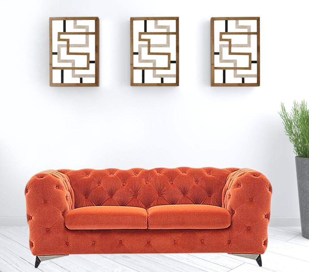 74" Orange Tufted Velvet And Black Chesterfield Love Seat By Homeroots | Loveseats | Modishstore - 2