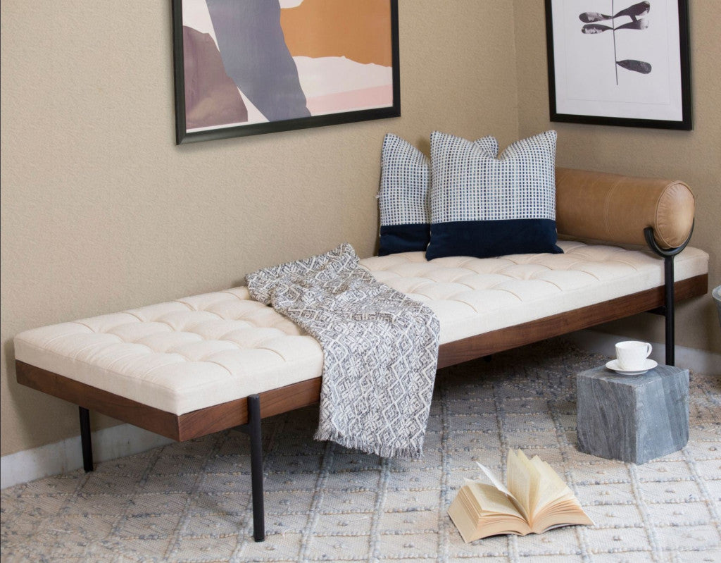 72" Black And Ivory Upholstered Cotton Blend Bedroom Bench By Homeroots | Benches | Modishstore