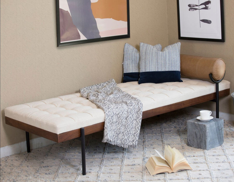 72" Black And Ivory Upholstered Cotton Blend Bedroom Bench By Homeroots | Benches | Modishstore